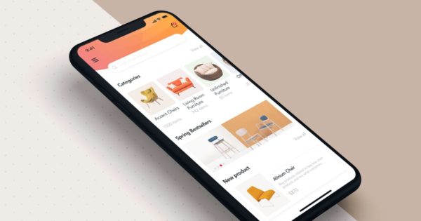 网上家具商城APP主页设计模板 Furniture Shop UI Kit – Home screen