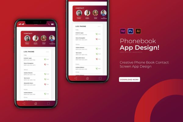 手机通讯录APP应用UI设计模板 Phonebook | App Template
