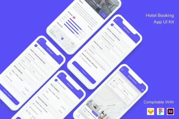 酒店预订服务APP应用UI设计套件 Hotel Booking App UI Kit