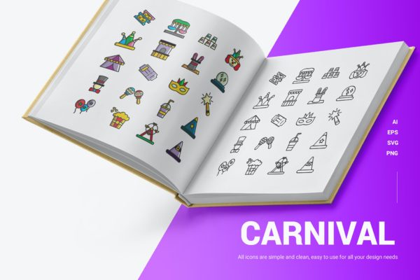狂欢节彩色&线条图标矢量素材 Carnival – Icons