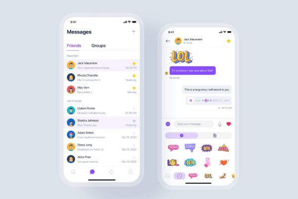 社交聊天移动App应用UI概念套件v3 Chat/Messages mobile app concept