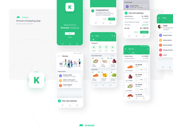 设计森林下午茶：杂货店购物蔬菜商店APP应用Android UI套件