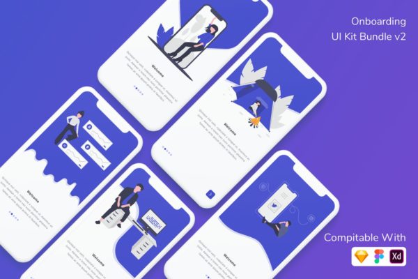 APP应用引导页面启动界面UI设计套件v2 Onboarding UI Kit Bundle v2