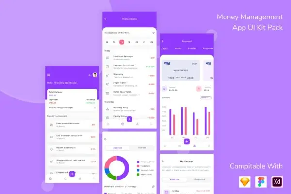 现代设计理财应用UI套件工具包 Money Management App UI Kit Pack