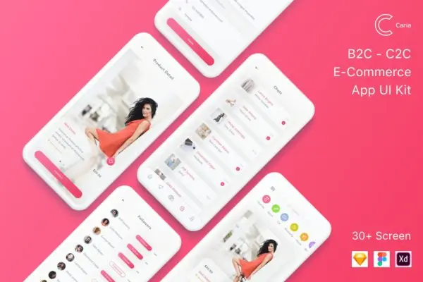 B2C&C2C网上商城APP应用UI设计套件[FIG, SKETCH, XD] Caria – eCommerce App UI Kit