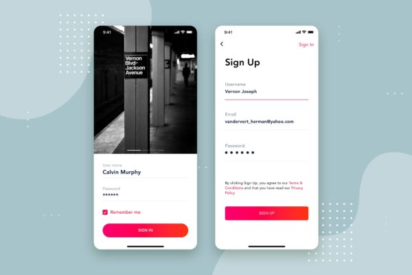 APP应用注册登录界面设计模板下载v4 Login – Signup Mobile Interface Concept