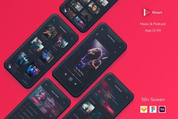 音乐和播客APP应用UI设计套件[FIG, SKETCH, XD] Moart – Music and Podcast App UI Kit