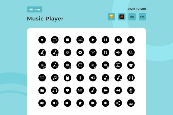 音乐播放器字体样式图标素材 Music Player Glyph Style Icon Pack