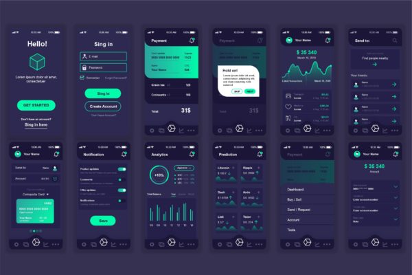 区块链APP应用用户交互界面设计套件 Blockchain Mobile App UI Kit