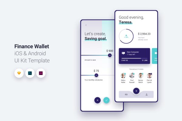 电子钱包APP应用交互界面UI设计套件v1 Finance Wallet App iOS & Android UI Kit Template 1