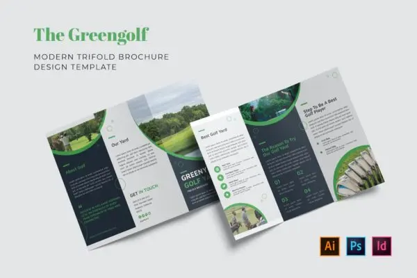 高尔夫运动主题三折页小册子/宣传册模板 Greenygolf Trifold Brochure