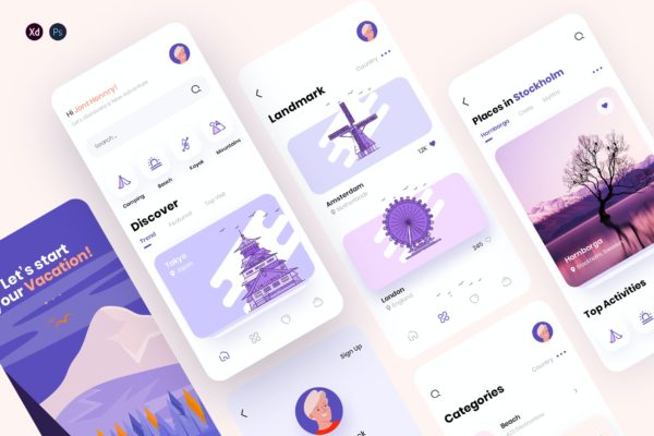 旅游移动App应用UX/UI设计模板 Traap – Travel Mobile App UX, UI Template