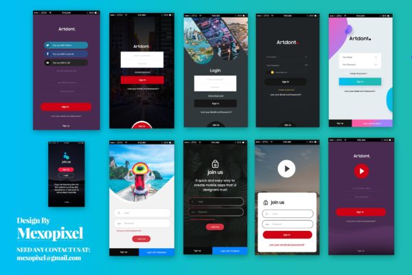 移动应用注册登录用户交互界面设计模板 SignUp / Login – Mobile app Form UI Kit Elements