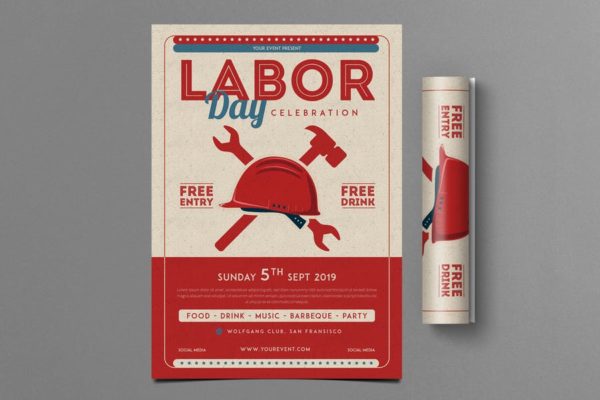 工人劳动节传单模板 Labor Day Flyer
