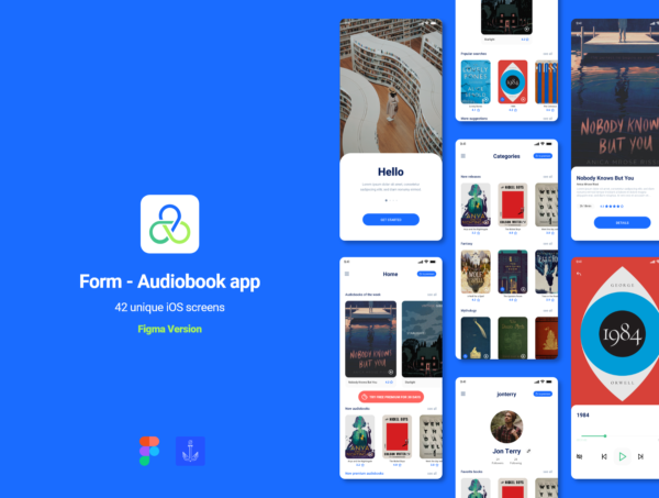 设计森林下午茶：有声读物书店App应用iOS UI套件Figma版本