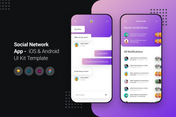 iOS&Android手机社交平台APP应用UI套件模板 Social Network App iOS & Android UI Kit Template