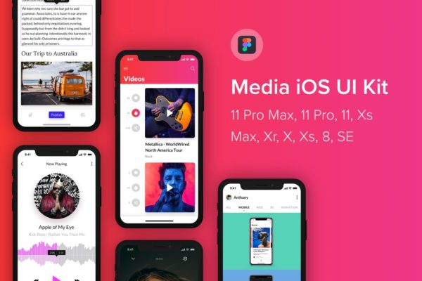 iOS平台娱乐媒体APP应用UI设计套件[for Figma] Media iOS UI Kit (Figma)