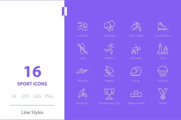 体育运动线条样式矢量图标合集 Set Sport Icon Line Styles