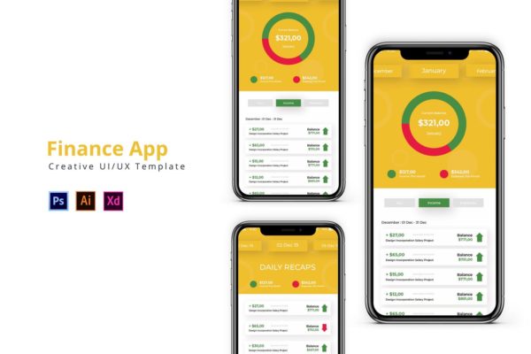网上银行电子钱包APP应用账单管理界面设计模板 App Finance