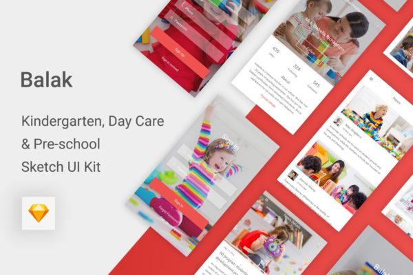 学期教育&幼儿园APP应用UI界面设计SKETCH模板 Balak – Kindergarten & Pre-school Sketch UI Kit