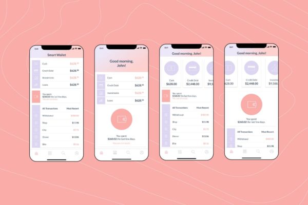电子钱包APP应用用户中心UI界面模板[浅粉配色方案]v1 Mobile Finance Home Ui – FD