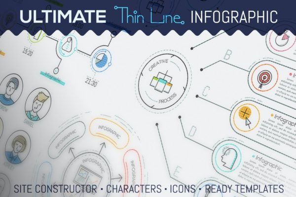 细线风格几何形状信息图表设计套件 Ultimate Thin Line Infographic