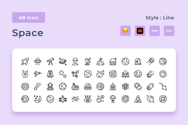 银河主题线条样式图标素材 Galaxy Outline Style Icon Pack