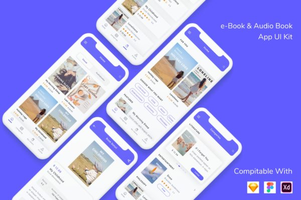电子书＆有声书移动应用UI工具包 e-Book & Audio Book App UI Kit