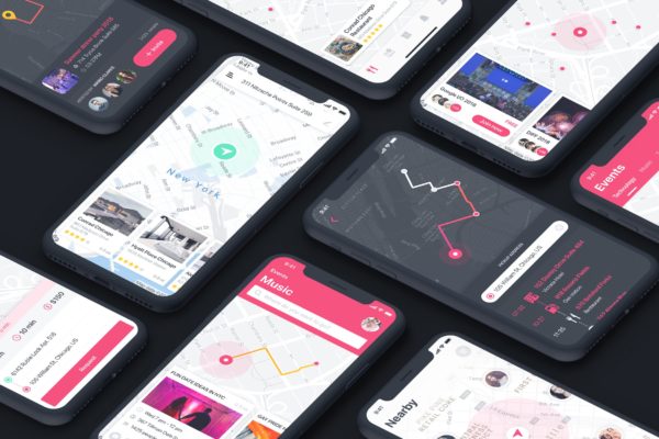 地图位置导航类APP应用UI设计套件 Map & Location Tracking UI Template