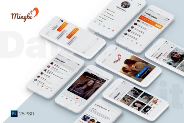 在线约会交友APP应用UI套件 Mingle Dating UI Kit