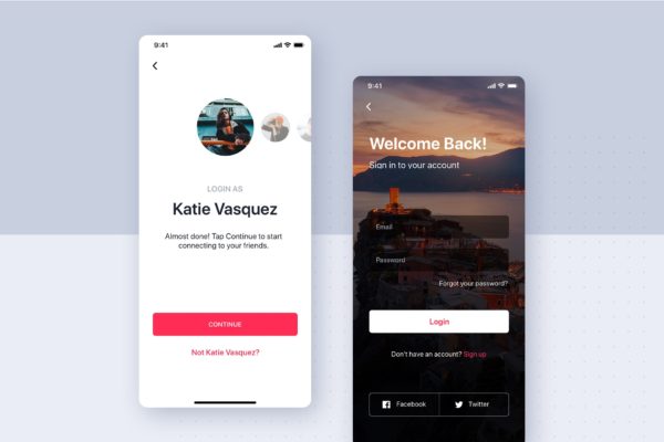 APP应用账号登录屏幕界面设计模板 Registration UI Mobile Template
