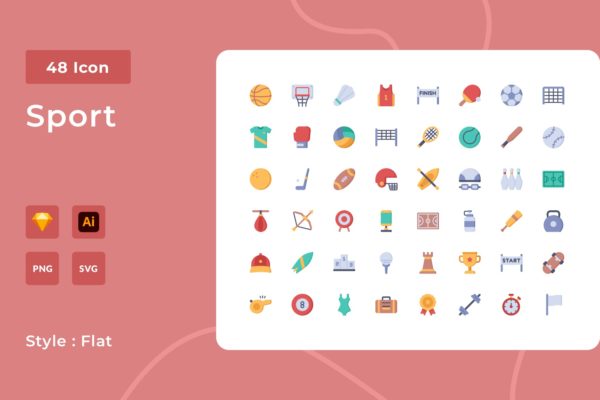 运动主题扁平化样式图标素材 Sport Flat Style Icon Pack
