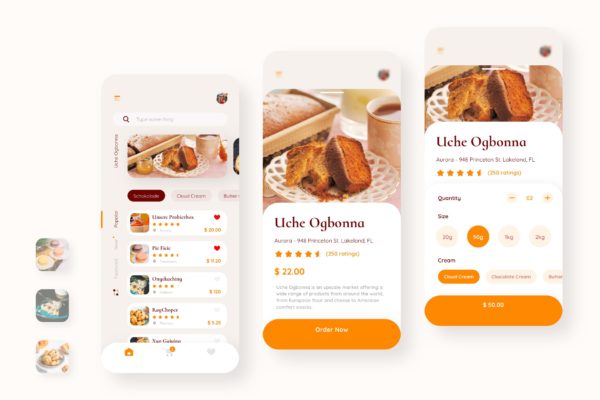 面包店点餐APP应用UI设计模板 Uche Bakery Booking Mobile UI – N