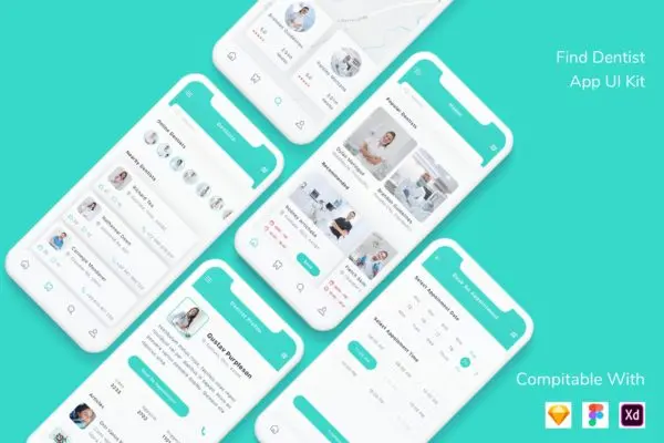 在线牙医App界面UI工具包 Find Dentist App UI Kit