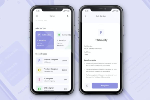 求职应聘App应用界面UI设计概念模板 Job Seeker App Concept