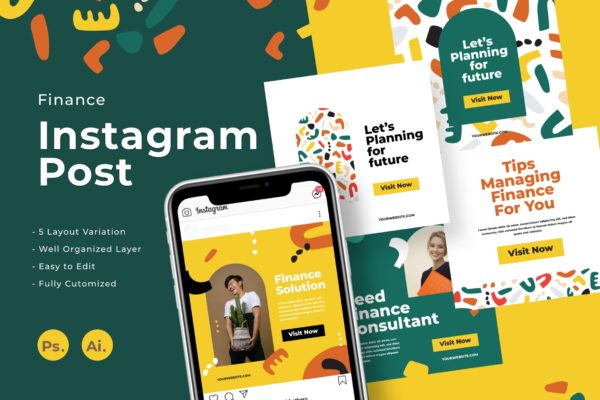 金融解决方案Instagram信息流社交贴图设计模板 Instagram feed template