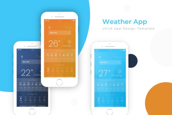 天气预报APP应用界面设计模板 Weather Template | App Design Template