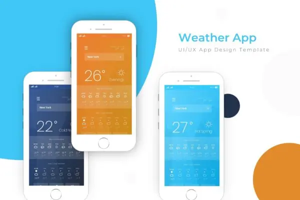 天气预报APP应用界面设计模板 Weather Template | App  Template