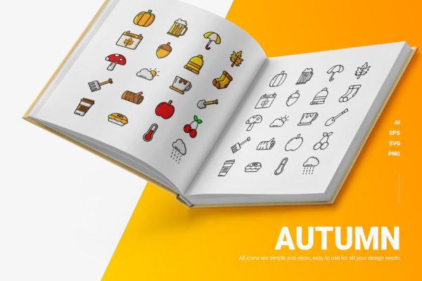 秋季彩色&线条图标矢量素材 Autumn – Icons