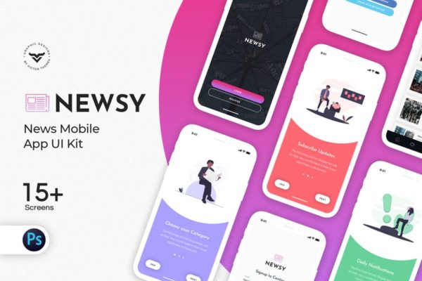 新闻资讯口袋APP应用UI套件 Newsy News Mobile App UI Kit