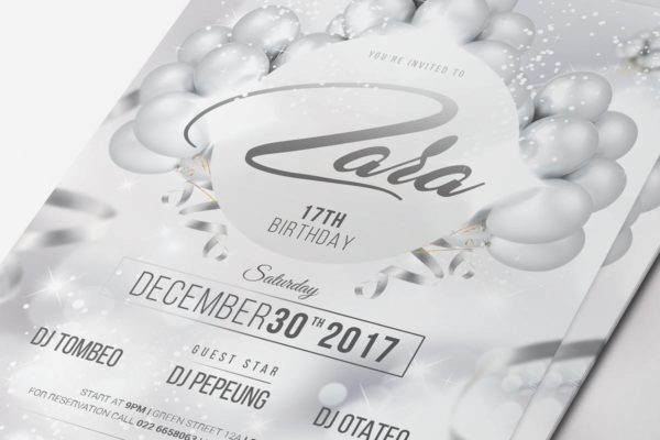 白色气球生日派对宣传单素材 White Invitation