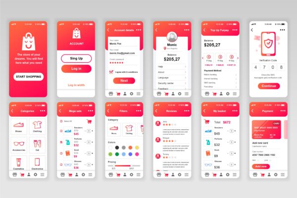 网上商城APP应用用户界面设计UI套件 Shopping Mobile App UX and UI Kit
