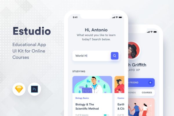 在线教育APP应用用户交互界面设计套件 Estudio – Educational Mobile App UI