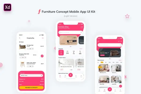 现代家具网上商城APP应用UI界面设计XD模板[日间模式版本] Furniture App UI Kit Light Version (Adobe XD)