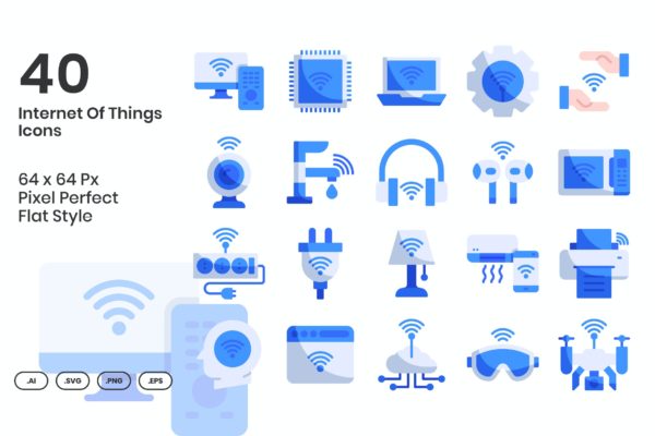40个物联网扁平矢量图标集 40 Internet Of Things Icons Set – Flat