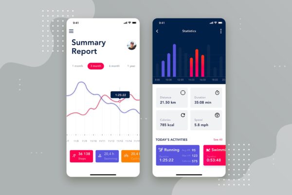APP应用数据统计分析界面设计模板下载v2 Analytics dashboard mobile interface concept