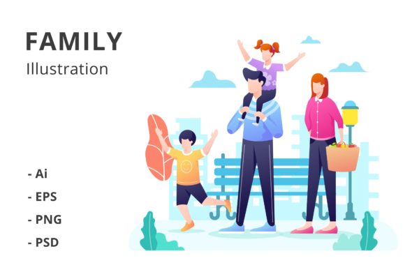 家庭亲子活动主题矢量插画 Family Illustration
