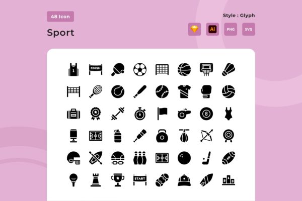 运动主题字体样式图标素材 Sport Glyph Style Icon Pack