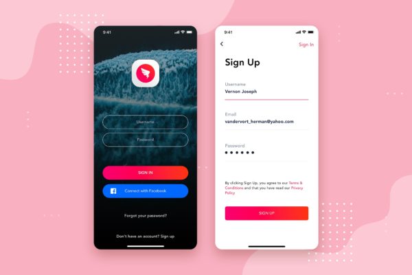 APP应用注册登录界面设计模板下载v1 Login – Signup Mobile Interface Concept
