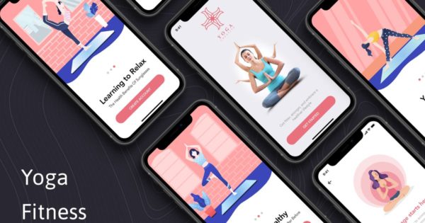 瑜伽健身APP应用程序启动页设计模板 Yoga Fitness App – Onboarding Concept